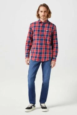 Chemise WRANGLER ONE POCKET CARREAUX Red Indigo -Levis Soldes Magasin wrangler 112350396 1
